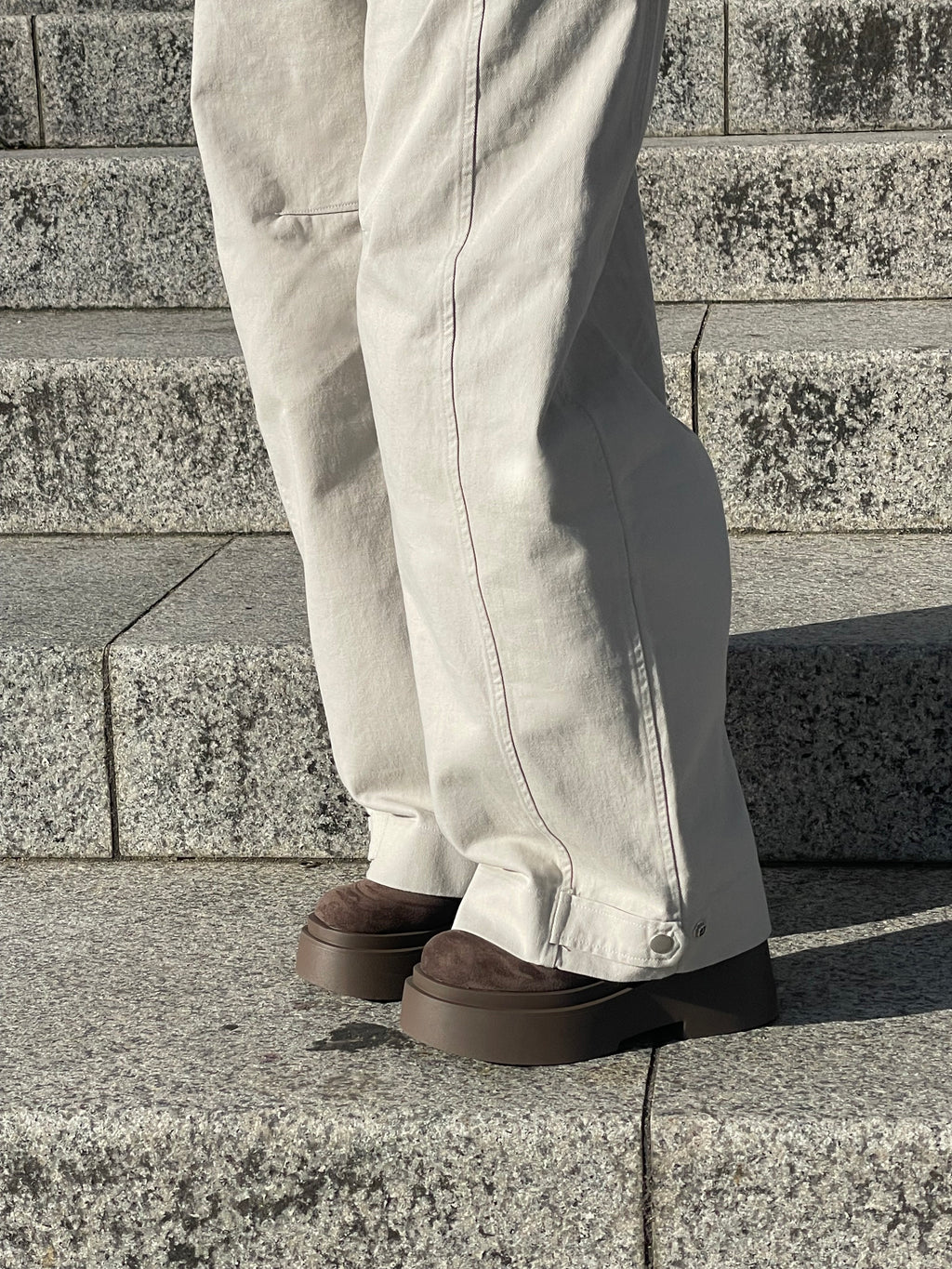 Button Tab Seam Detail Wide-Leg Pants