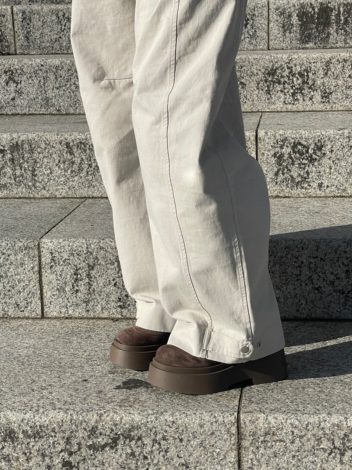 Button Tab Seam Detail Wide-Leg Pants