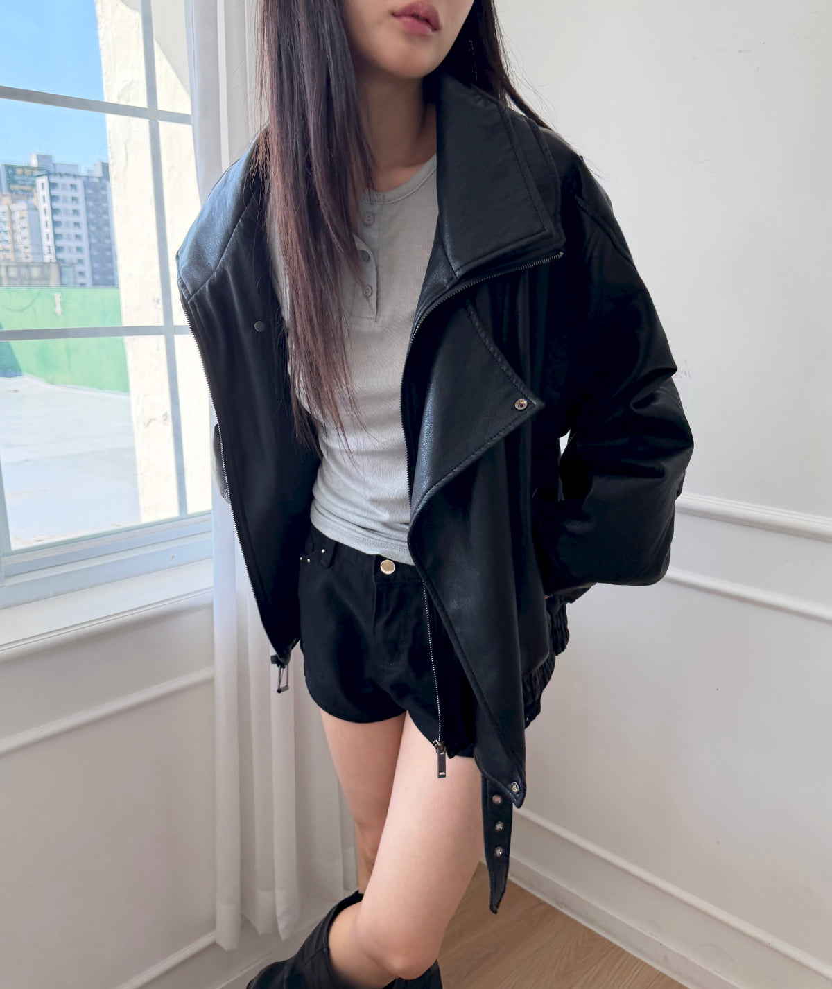 Oversized Belted Biker Jacket