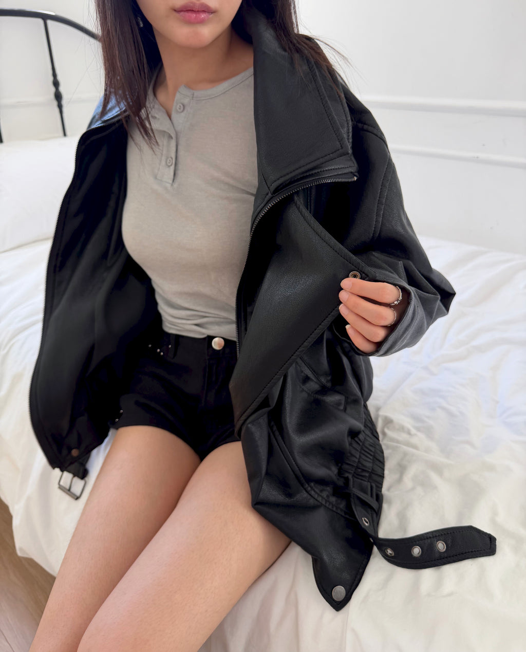 Oversized Belted Biker Jacket
