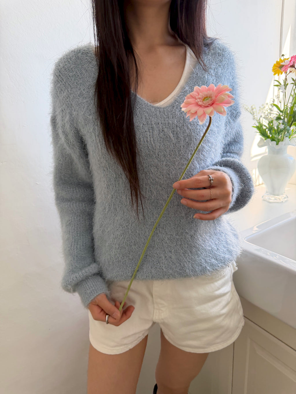 Fluffy V-Neck Knit