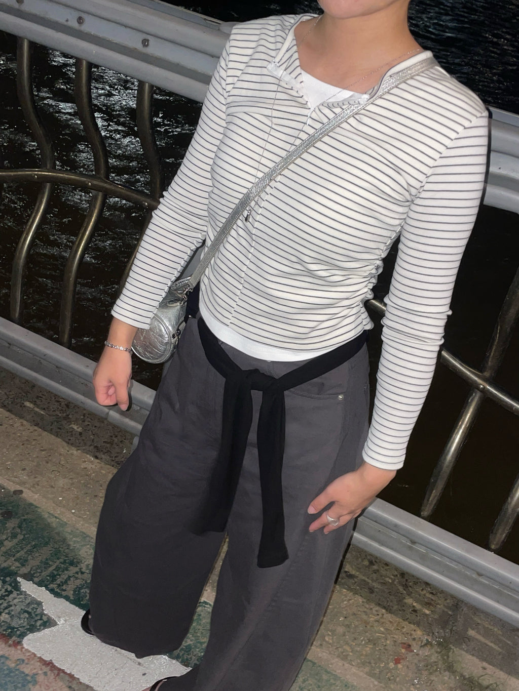 striped half-zip top