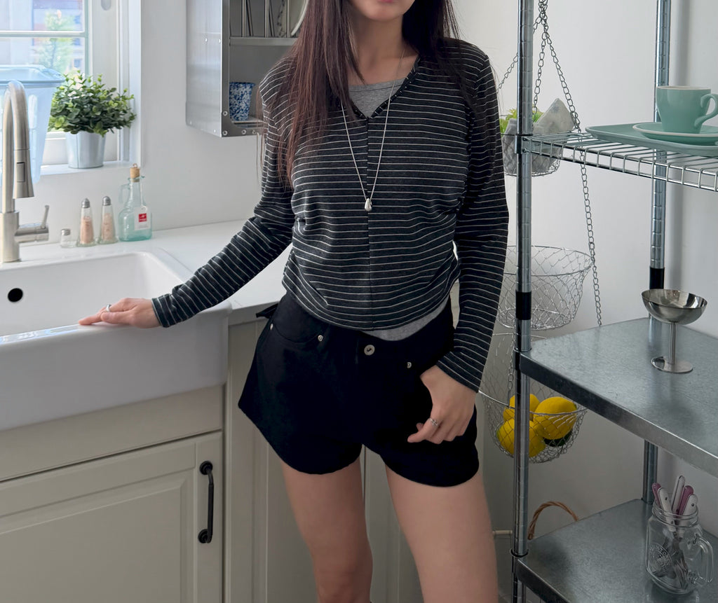 striped half-zip top