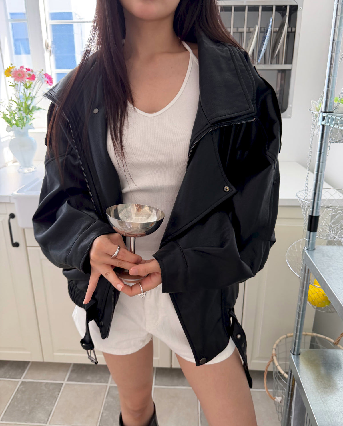 Oversized Belted Biker Jacket