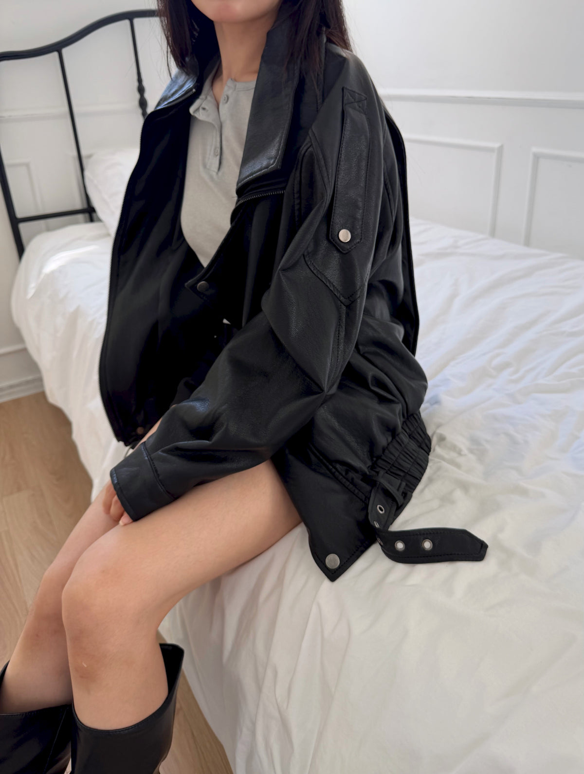 Oversized Belted Biker Jacket