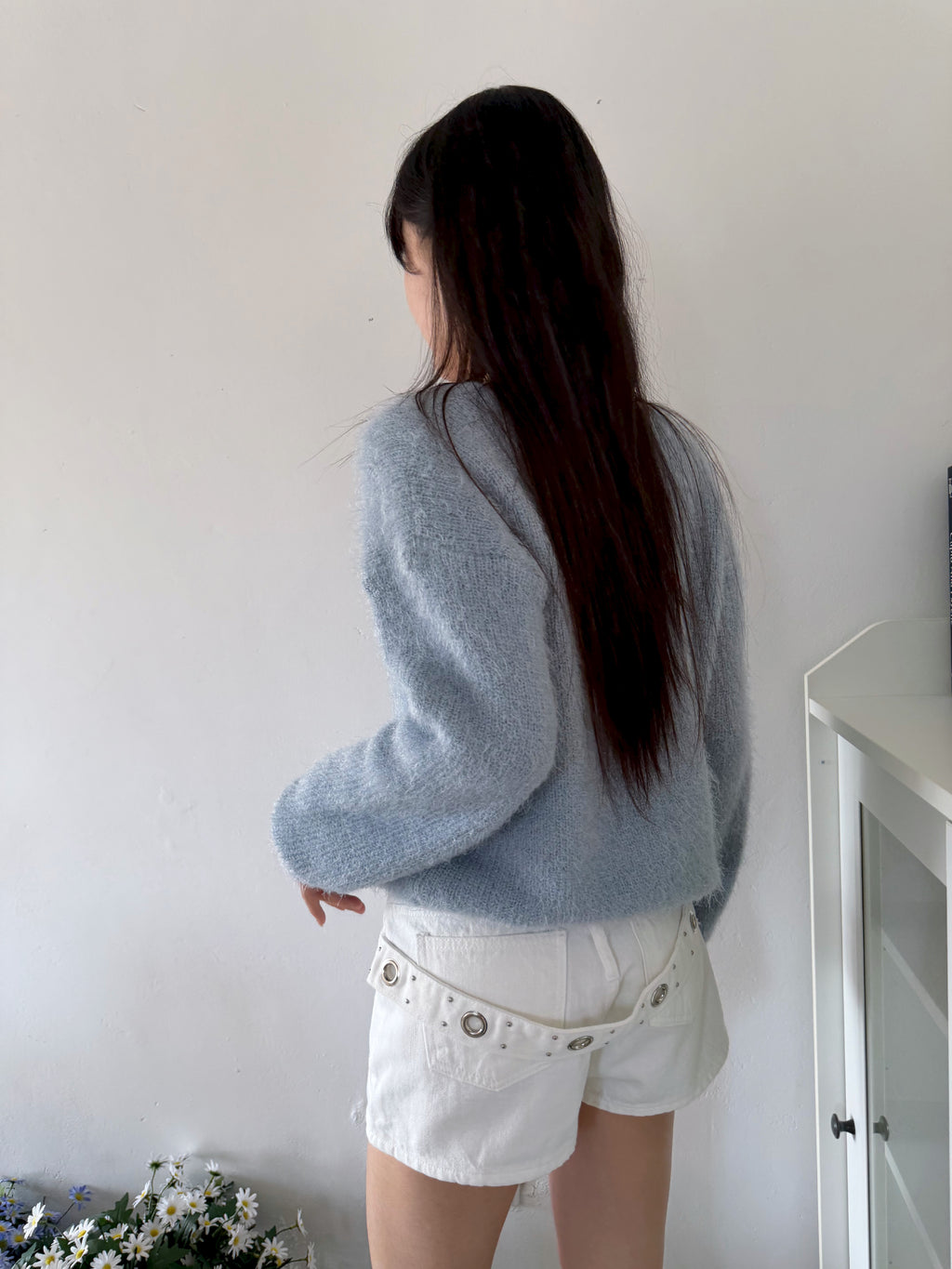 Silver Eyelet Belted Shorts