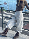 Button Tab Seam Detail Wide-Leg Pants