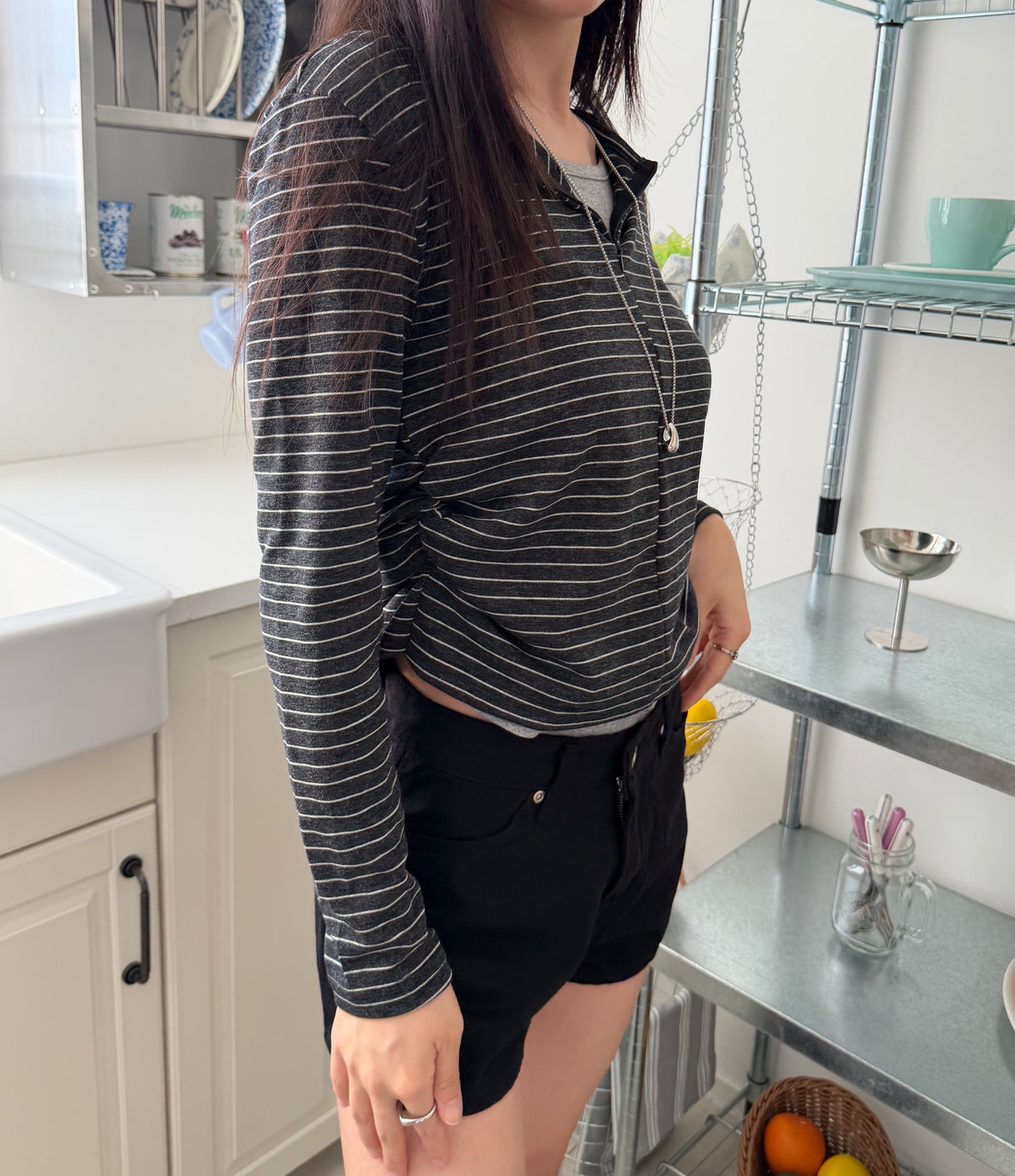 striped half-zip top