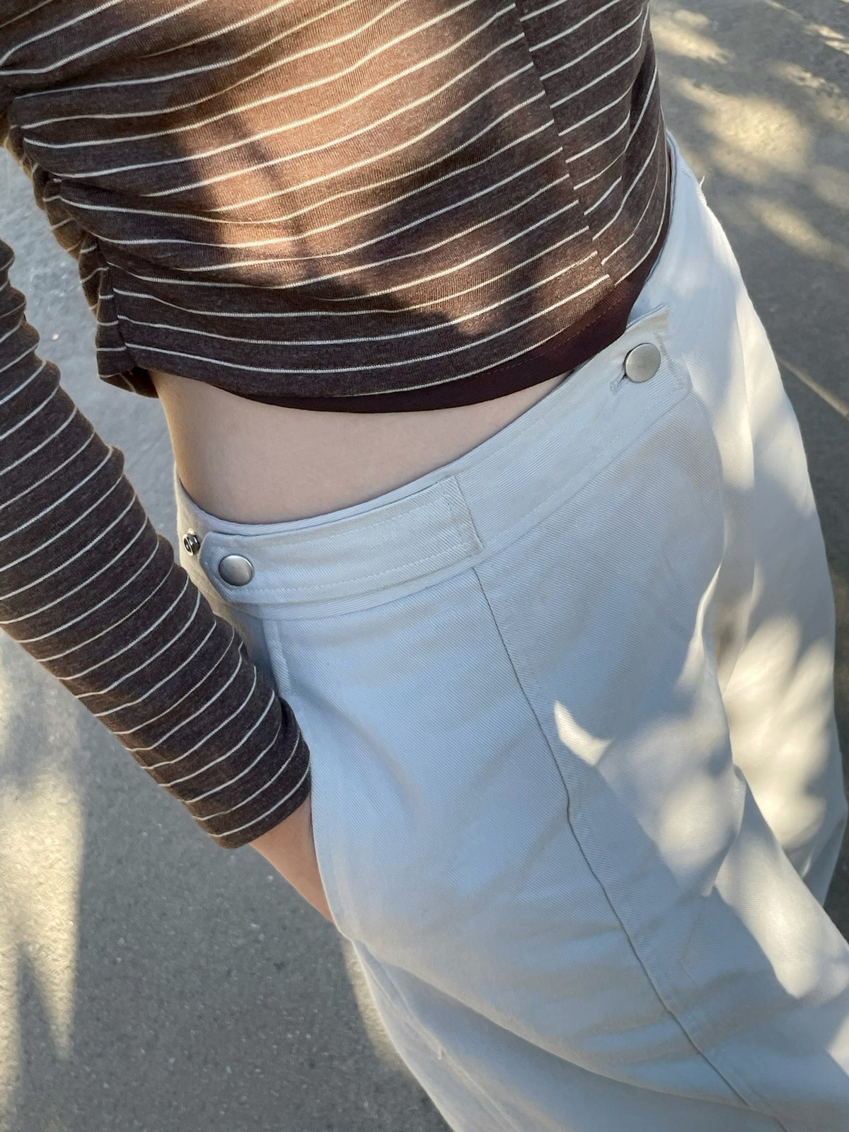 Button Tab Seam Detail Wide-Leg Pants