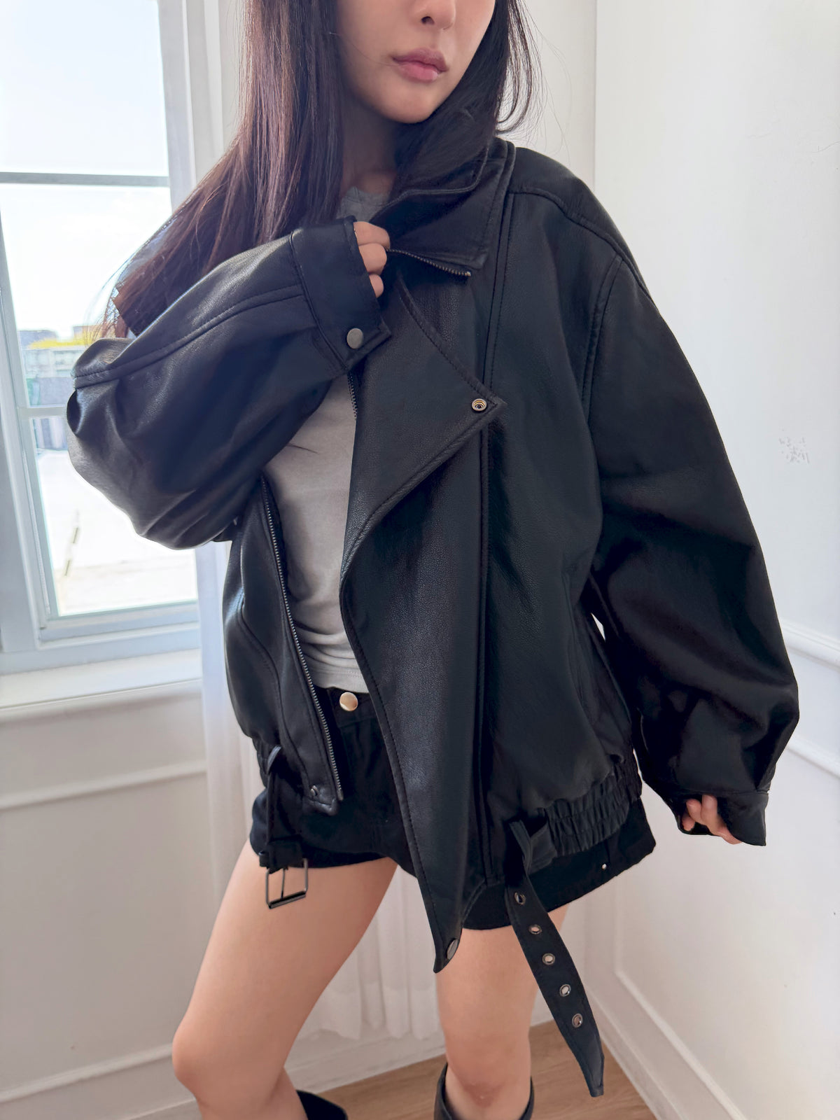 Oversized Belted Biker Jacket