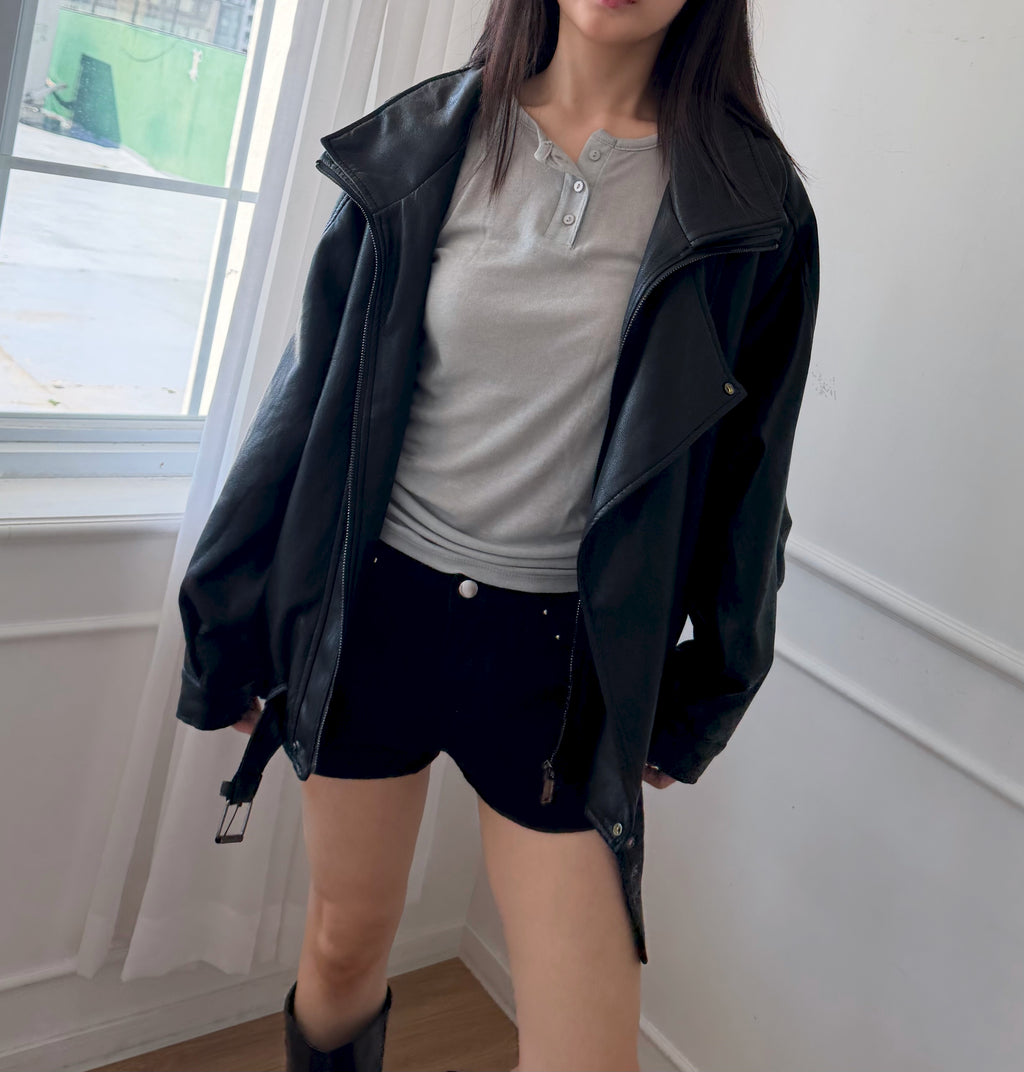 Oversized Belted Biker Jacket
