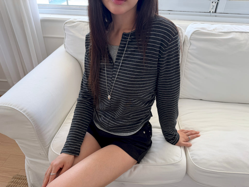 striped half-zip top