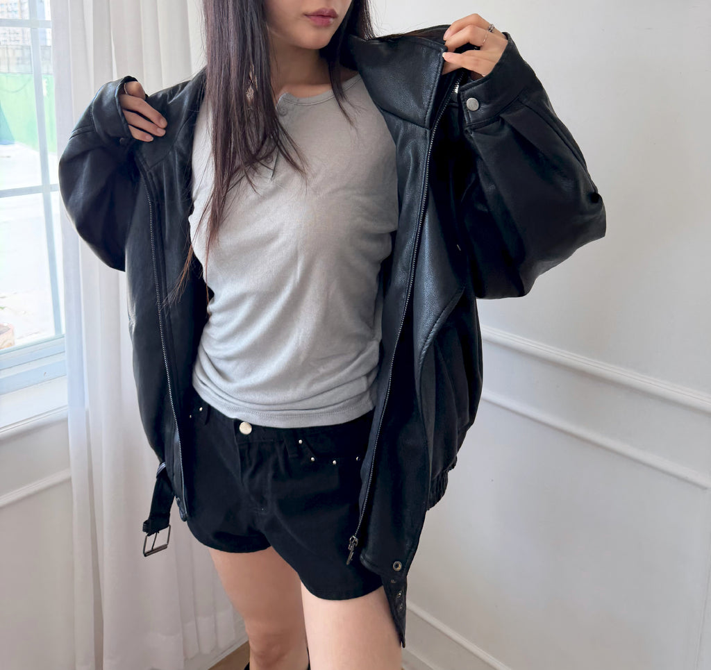 Oversized Belted Biker Jacket