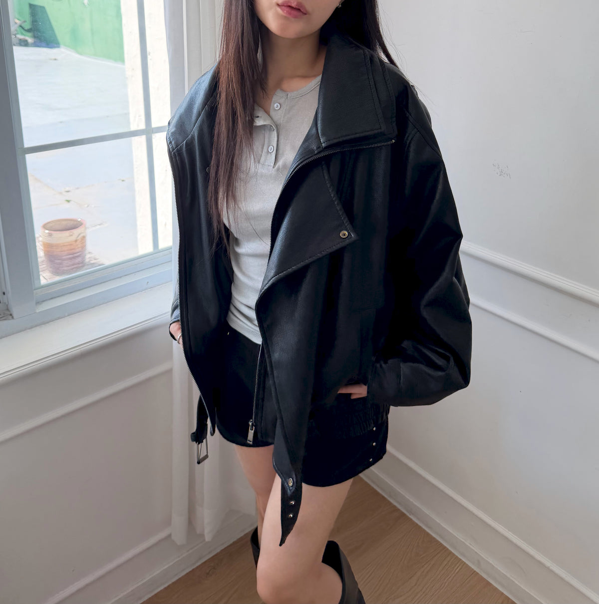 Oversized Belted Biker Jacket