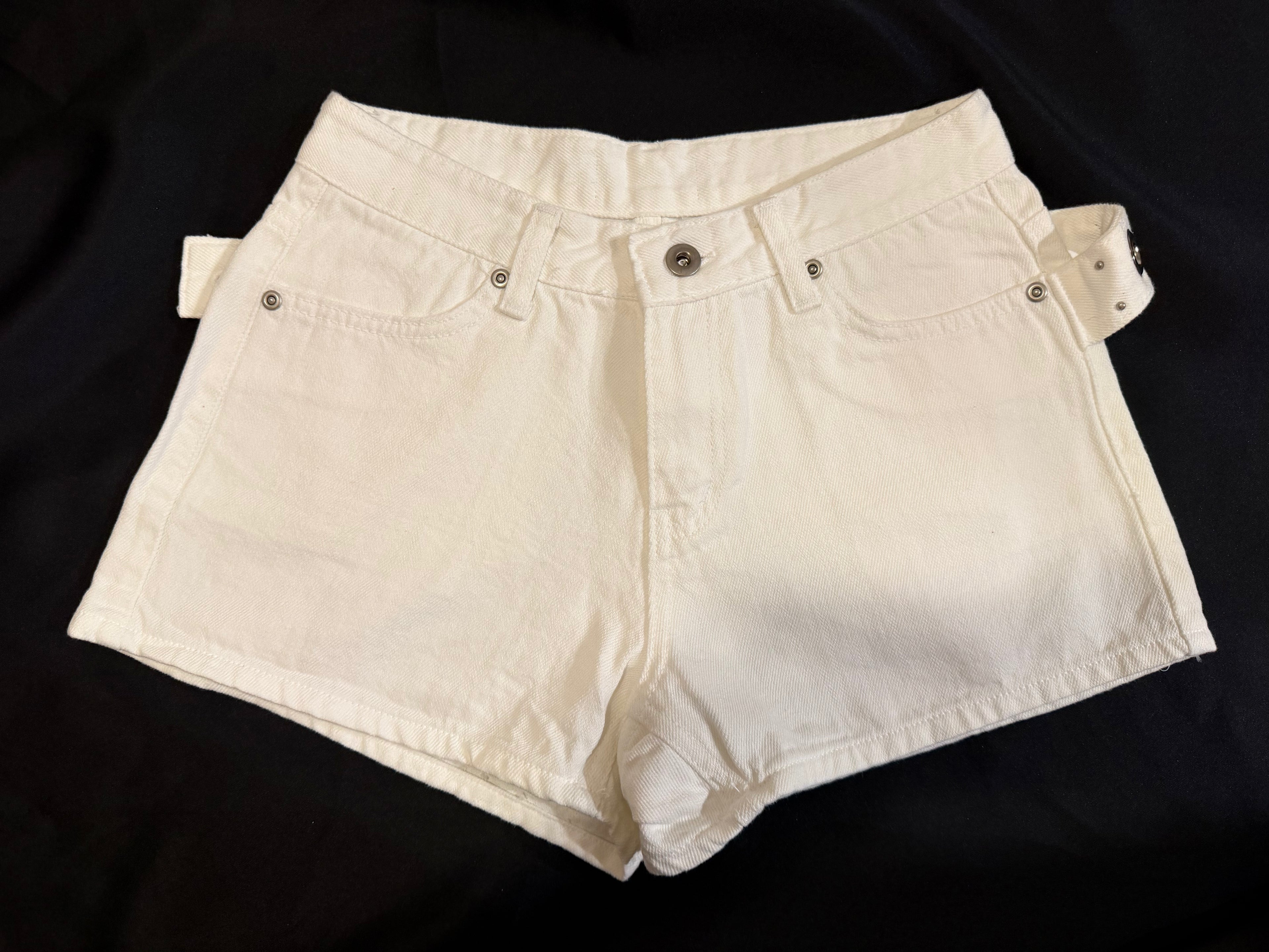 Silver Eyelet Belted Shorts