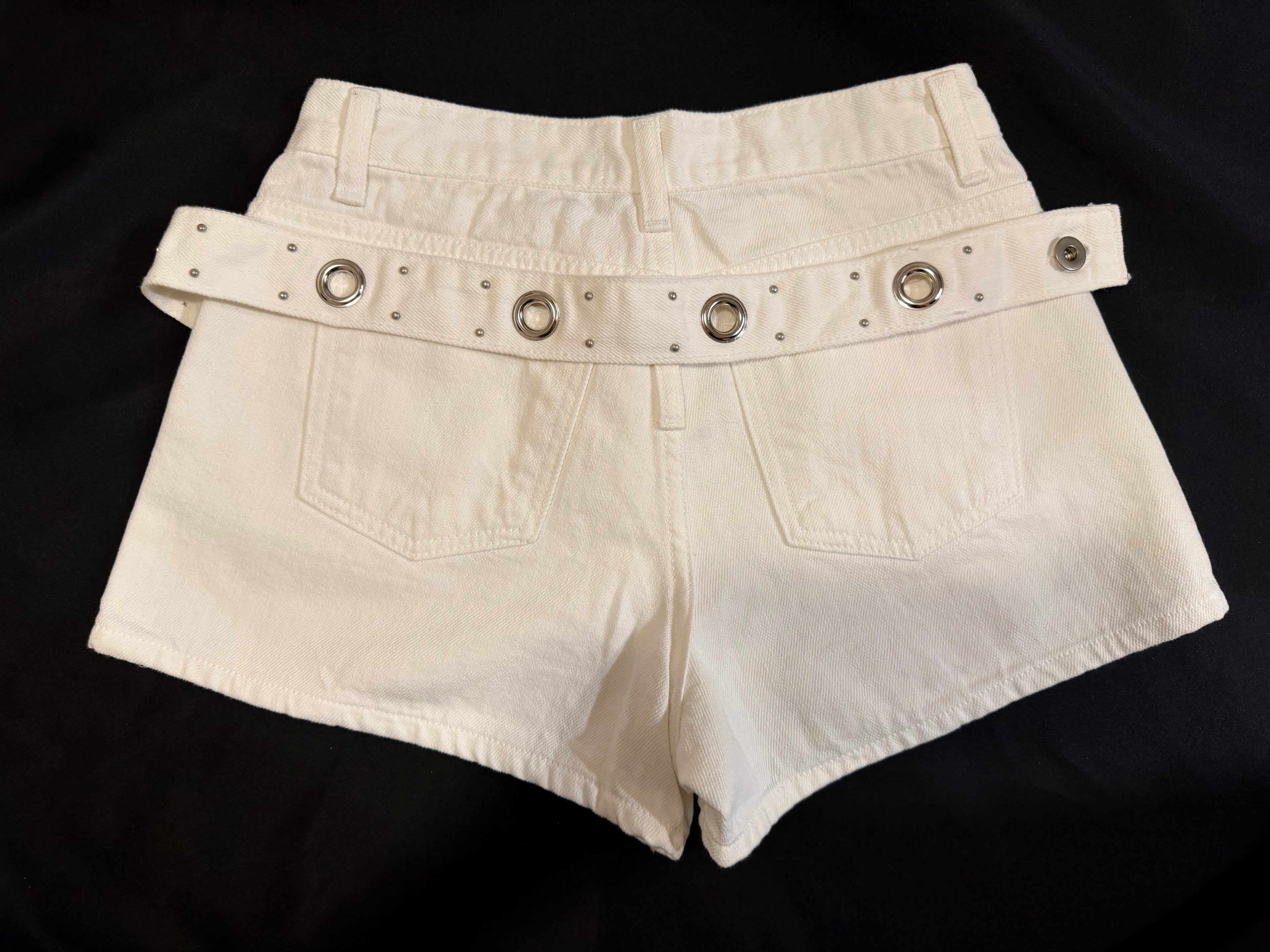 Silver Eyelet Belted Shorts