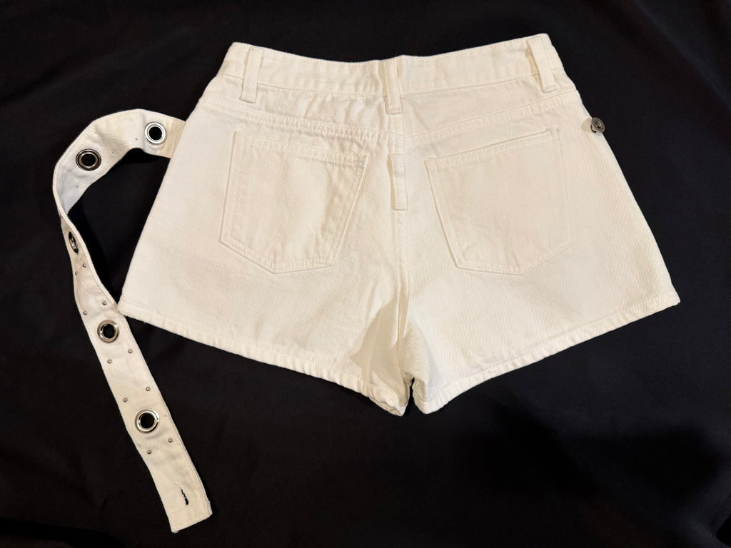 Silver Eyelet Belted Shorts